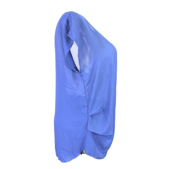 Persaya Womens Blouse Top Shirt Sheer Short Sleeved Pullover Ruched Navy Blue 1X - Picture 3 of 9